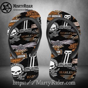 Dark Custom Harley Davidson Flip Flops Skull Logo Mix