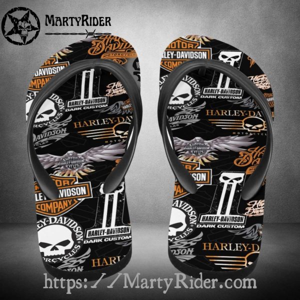 Dark Custom Harley Davidson Flip Flops Skull Logo Mix