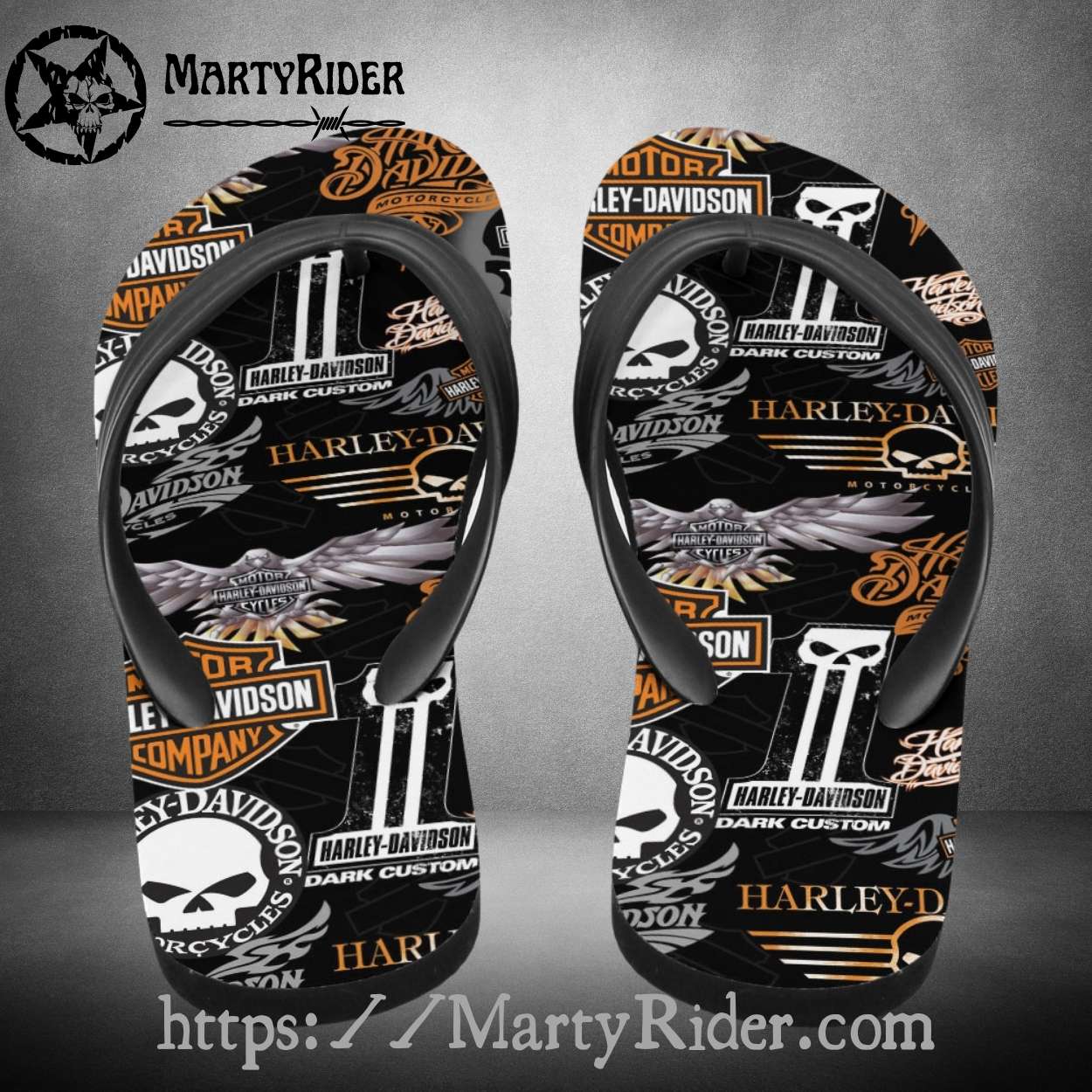 Dark Custom Harley Davidson Flip Flops Skull Logo Mix Dark Custom Harley Davidson Flip Flops Skull Logo Mix