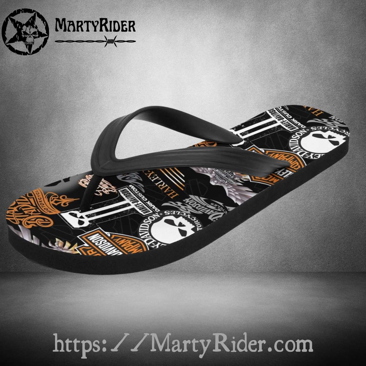 Dark Custom Harley Davidson Flip Flops Skull Logo Mix Dark Custom Harley Davidson Flip Flops Skull Logo Mix