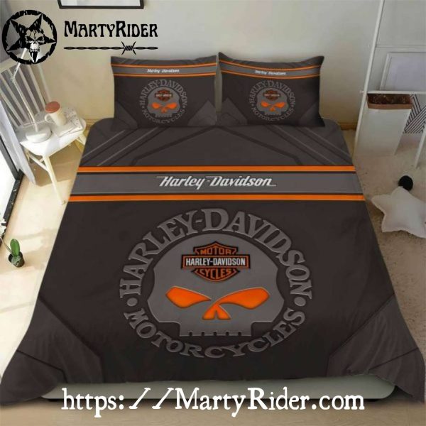 Dark Gray Skull Emblem Harley Davidson Bedding Sets