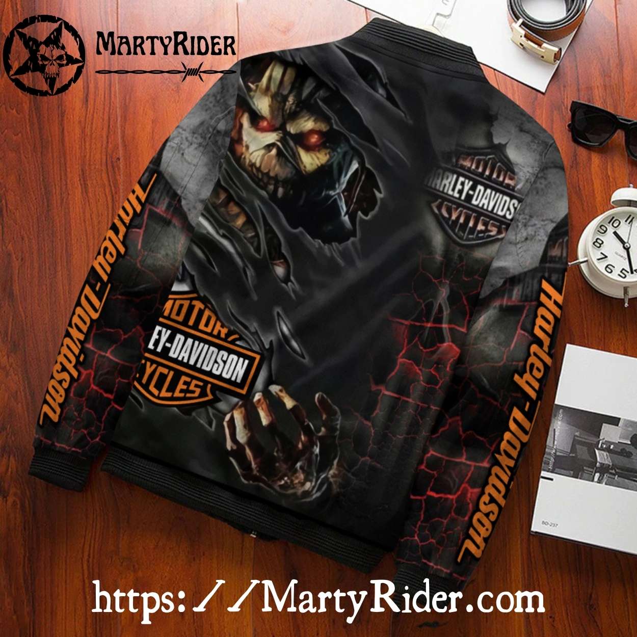 Dark Reaper Cracked Harley Davidson Bomber Jacket Dark Reaper Cracked Harley Davidson Bomber Jacket