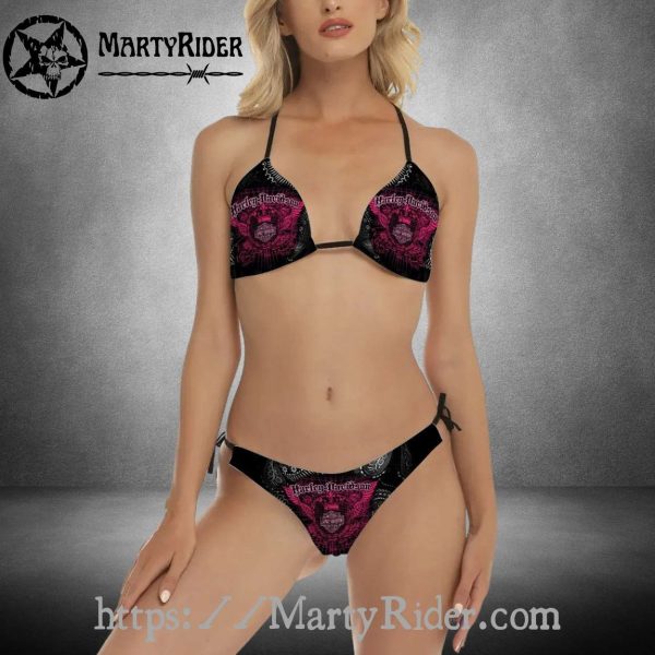Dark Skull Punk Harley Davidson Bikini in Hot Pink