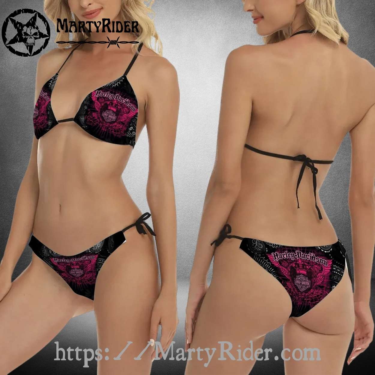Dark Skull Punk Harley Davidson Bikini in Hot Pink Dark Skull Punk Harley Davidson Bikini in Hot Pink