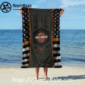 Dark Stars and Stripes Harley Davidson Beach Towels