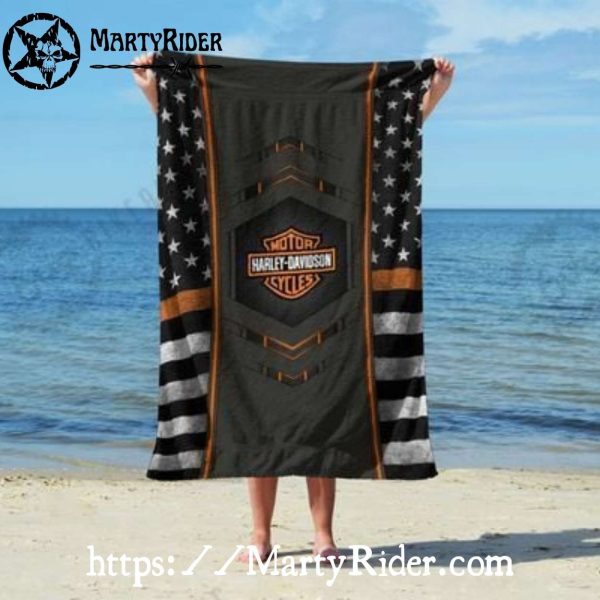 Dark Stars and Stripes Harley Davidson Beach Towels