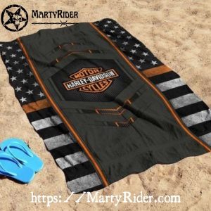 Dark Stars and Stripes Harley Davidson Beach Towels
