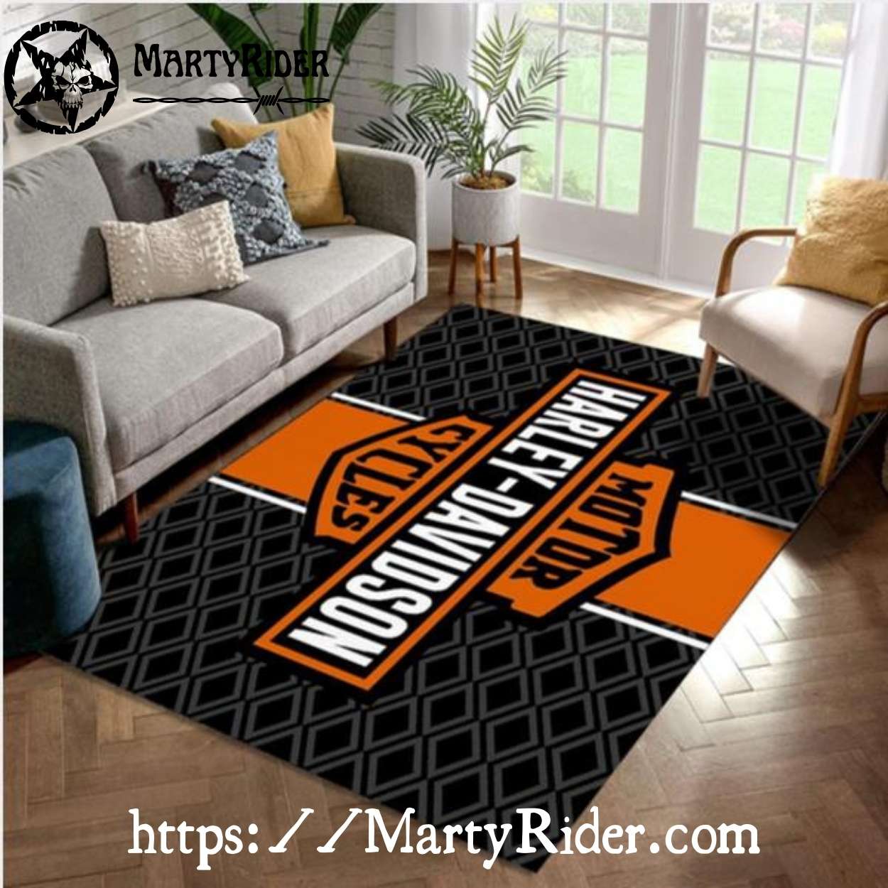 Diamond Grid Logo Orange Harley Davidson Rugs Diamond Grid Logo Orange Harley Davidson Rugs