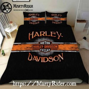 Distressed Orange Band Harley Davidson Bedding Sets Grunge Style