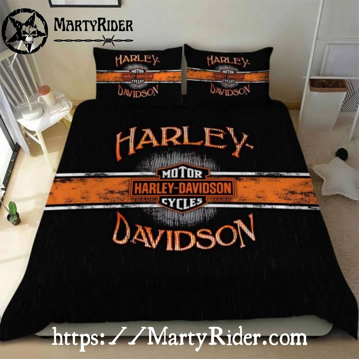 Distressed Orange Band Harley Davidson Bedding Sets Grunge Style Distressed Orange Band Harley Davidson Bedding Sets Grunge Style