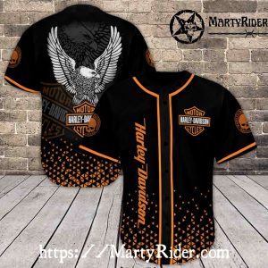 Eagle Back Print Harley Davidson Baseball Jersey Shirt