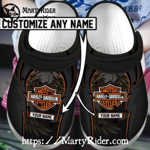 Eagle Emblem Custom Name Harley Davidson Crocs Black