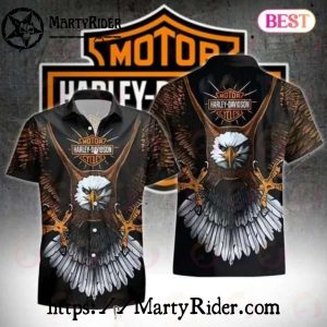 Eagle Landing Harley Davidson Aloha Shirt With Spread Wings Design
