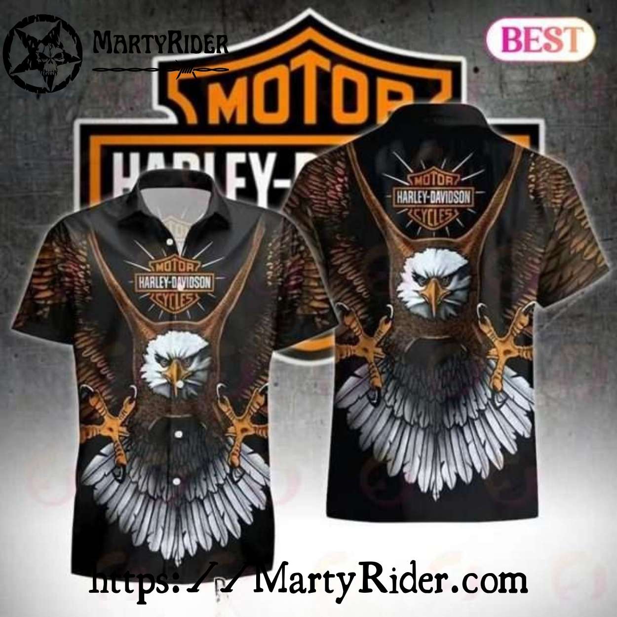 Eagle Landing Harley Davidson Aloha Shirt With Spread Wings Design Eagle Landing Harley Davidson Aloha Shirt With Spread Wings Design