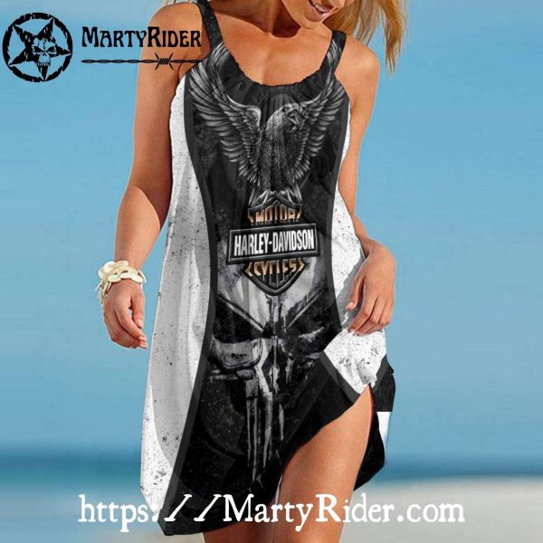 Eagle Spirit Harley Davidson Beach Dress Black White