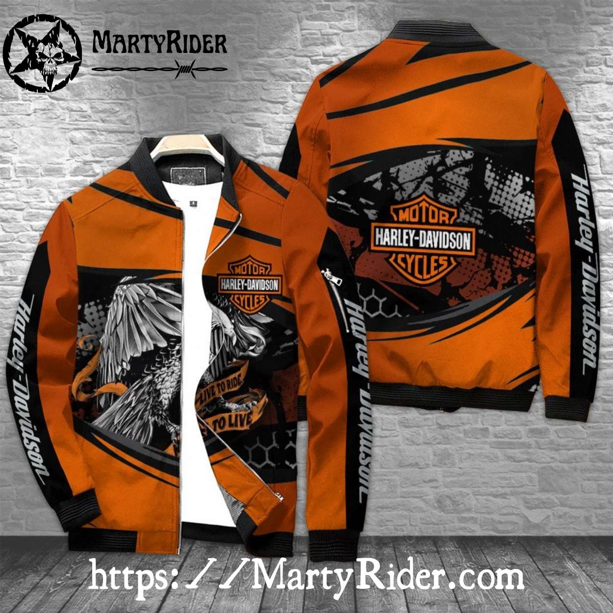 Eagle Spirit Ride Harley Davidson Bomber Jacket Orange Eagle Spirit Ride Harley Davidson Bomber Jacket Orange