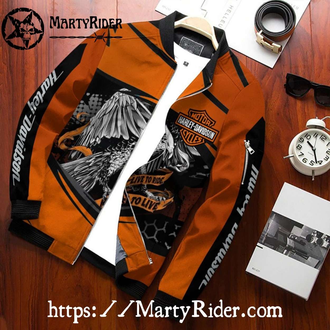 Eagle Spirit Ride Harley Davidson Bomber Jacket Orange Eagle Spirit Ride Harley Davidson Bomber Jacket Orange