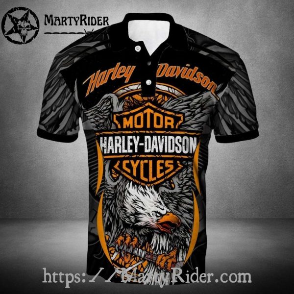 Eagle Wings Design Harley Davidson Polo Shirt Biker Art