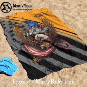 Eagle and Flag Under God Harley Davidson Beach Towels
