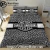 Flaming Skull Harley Davidson Bedding Sets Black Texture