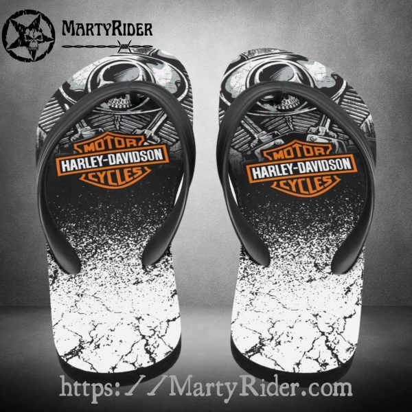 Engine Fade Harley Davidson Flip Flops in Black White