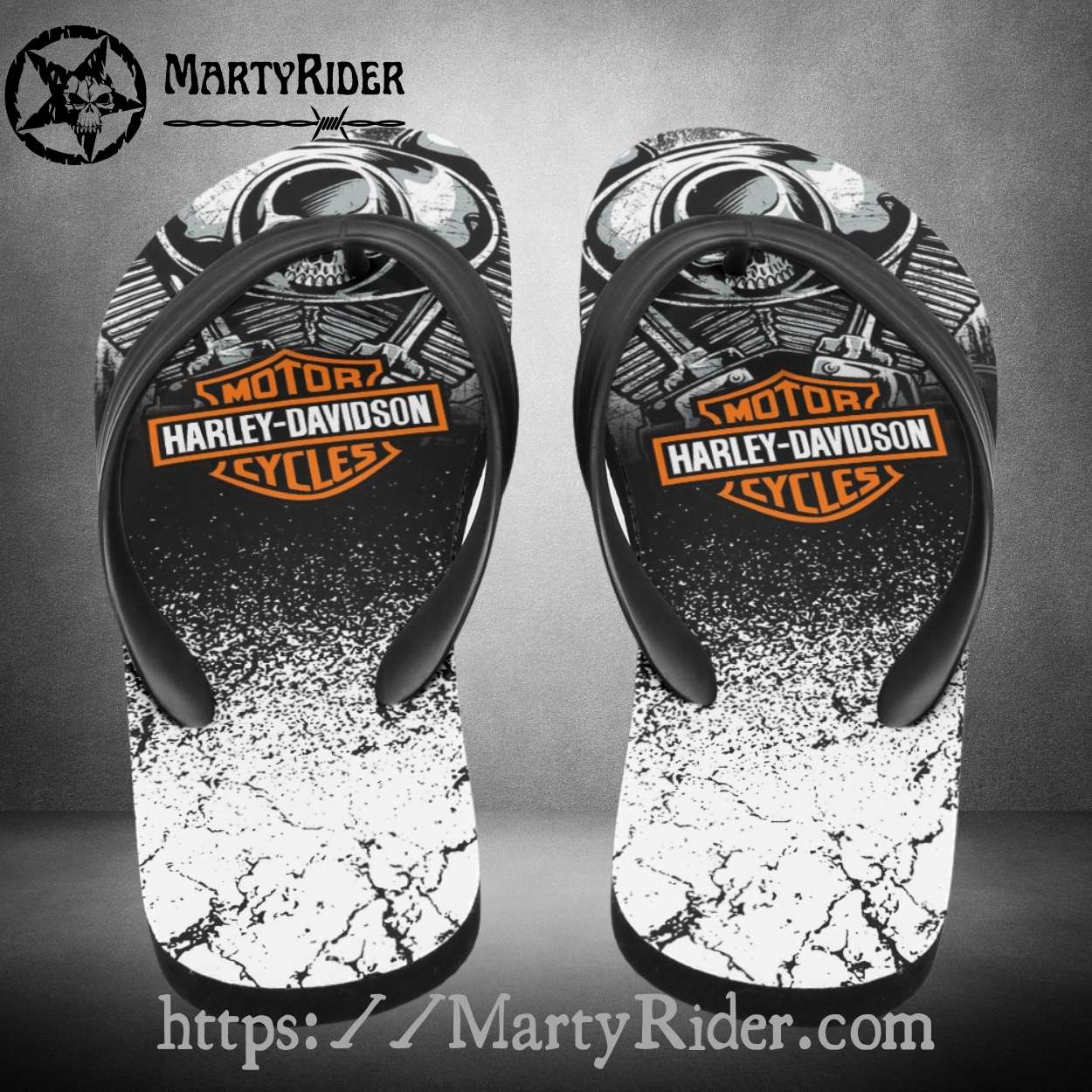 Engine Fade Harley Davidson Flip Flops in Black White Engine Fade Harley Davidson Flip Flops in Black White