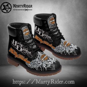 Engraved Script Harley Davidson Shoes With White Art