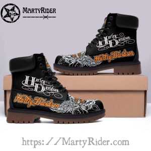 Engraved Script Harley Davidson Shoes With White Art