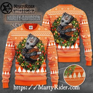 Festive Orange Groot Harley Davidson Ugly Xmas Sweater