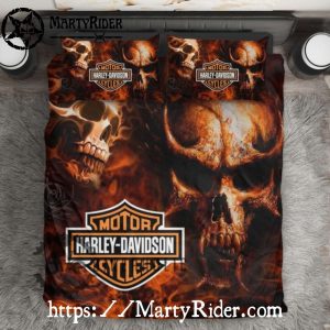 Fiery Skull Duo Harley Davidson Bedding Set