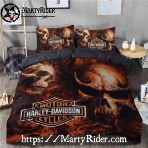 Fiery Skull Duo Harley Davidson Bedding Set