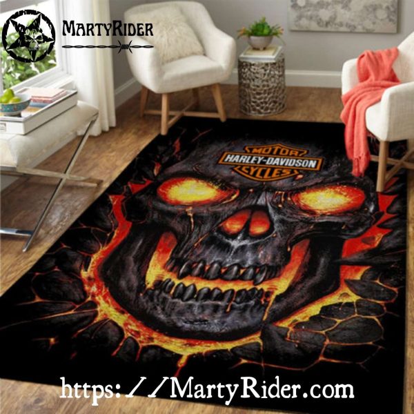 Fiery Skull Eyes Graphic Harley Davidson Rugs