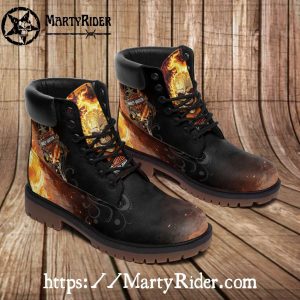 Fiery Skull Flame Harley Davidson Mens Riding Boots