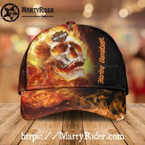 Fiery Skull Harley Davidson Caps – Rose Flame Edition