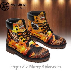 Fiery Skull Harley Davidson Shoes Timberland Mens Riding Boots