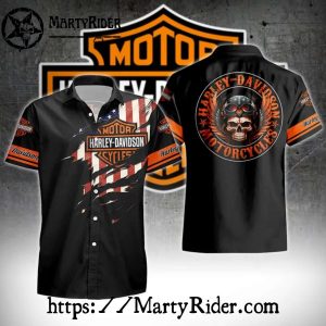 Flag And Skull Rider Harley Davidson Hawaiian Shirt