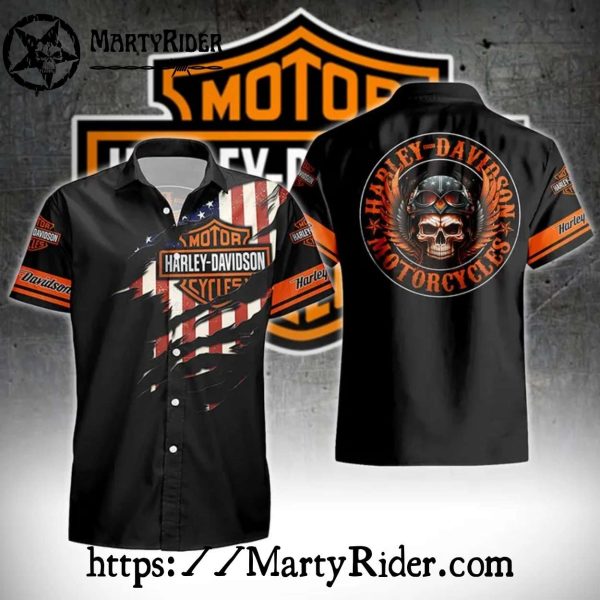 Flag And Skull Rider Harley Davidson Hawaiian Shirt