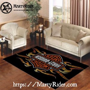 Flaming Bar and Shield Harley Davidson Rugs