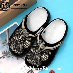Flaming Biker Art Harley Davidson Crocs with Skeleton