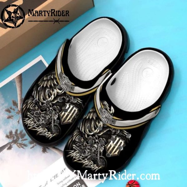 Flaming Biker Art Harley Davidson Crocs with Skeleton
