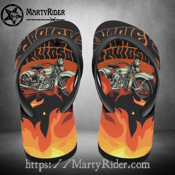Flaming Ride Harley Davidson Flip Flops Motorcycle Art