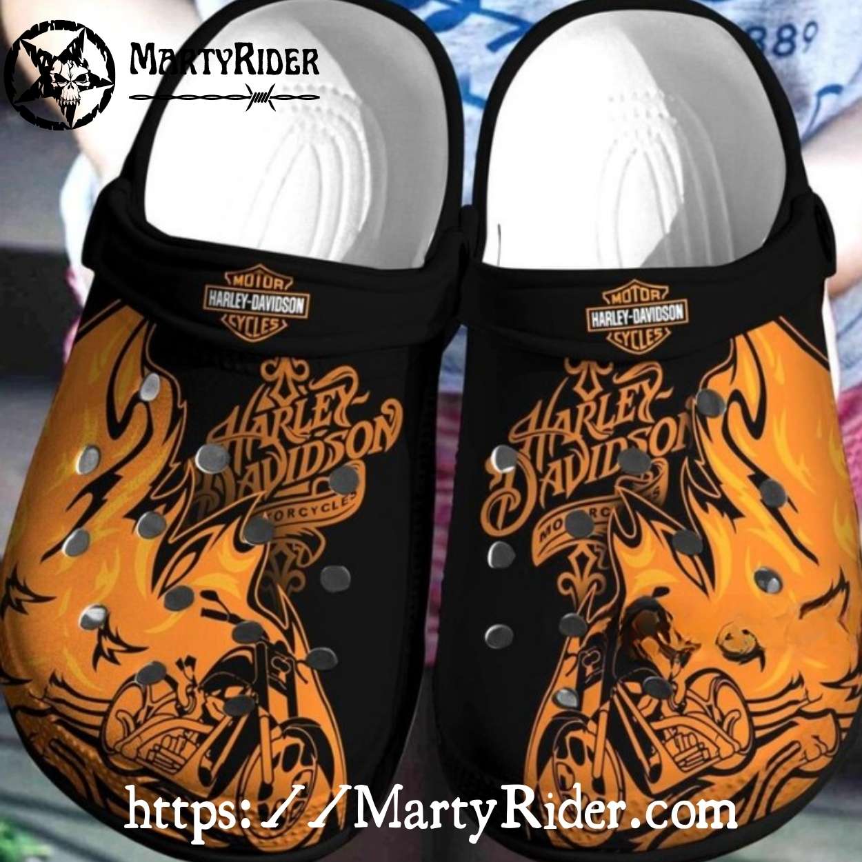 Flaming Rider Harley Davidson Crocs with Fire Graphic Flaming Rider Harley Davidson Crocs with Fire Graphic