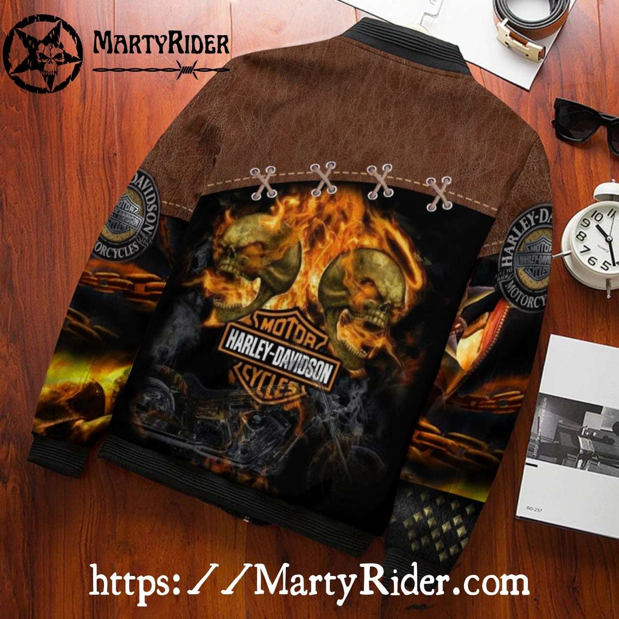Flaming Skull Chains Leather bomber Harley Davidson Jacket Flaming Skull Chains Leather bomber Harley Davidson Jacket
