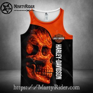 Flaming Skull Design Tank Top Harley Davidson Style
