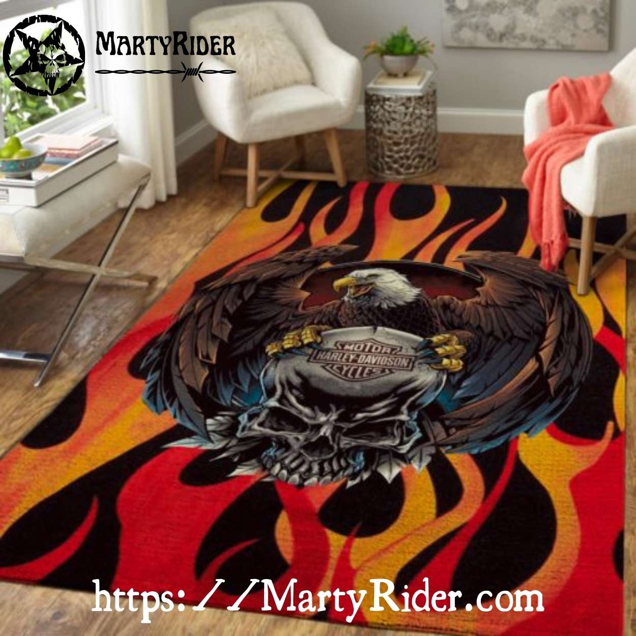 Flaming Skull Eagle Grip Harley Davidson Rugs Flaming Skull Eagle Grip Harley Davidson Rugs