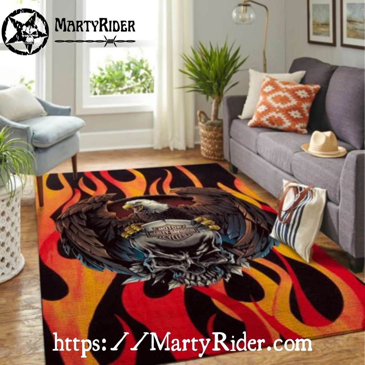 Flaming Skull Eagle Grip Harley Davidson Rugs Flaming Skull Eagle Grip Harley Davidson Rugs