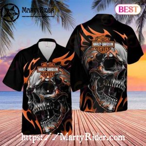 Flaming Skull Harley Davidson Aloha Shirt With Tribal Vibe Design