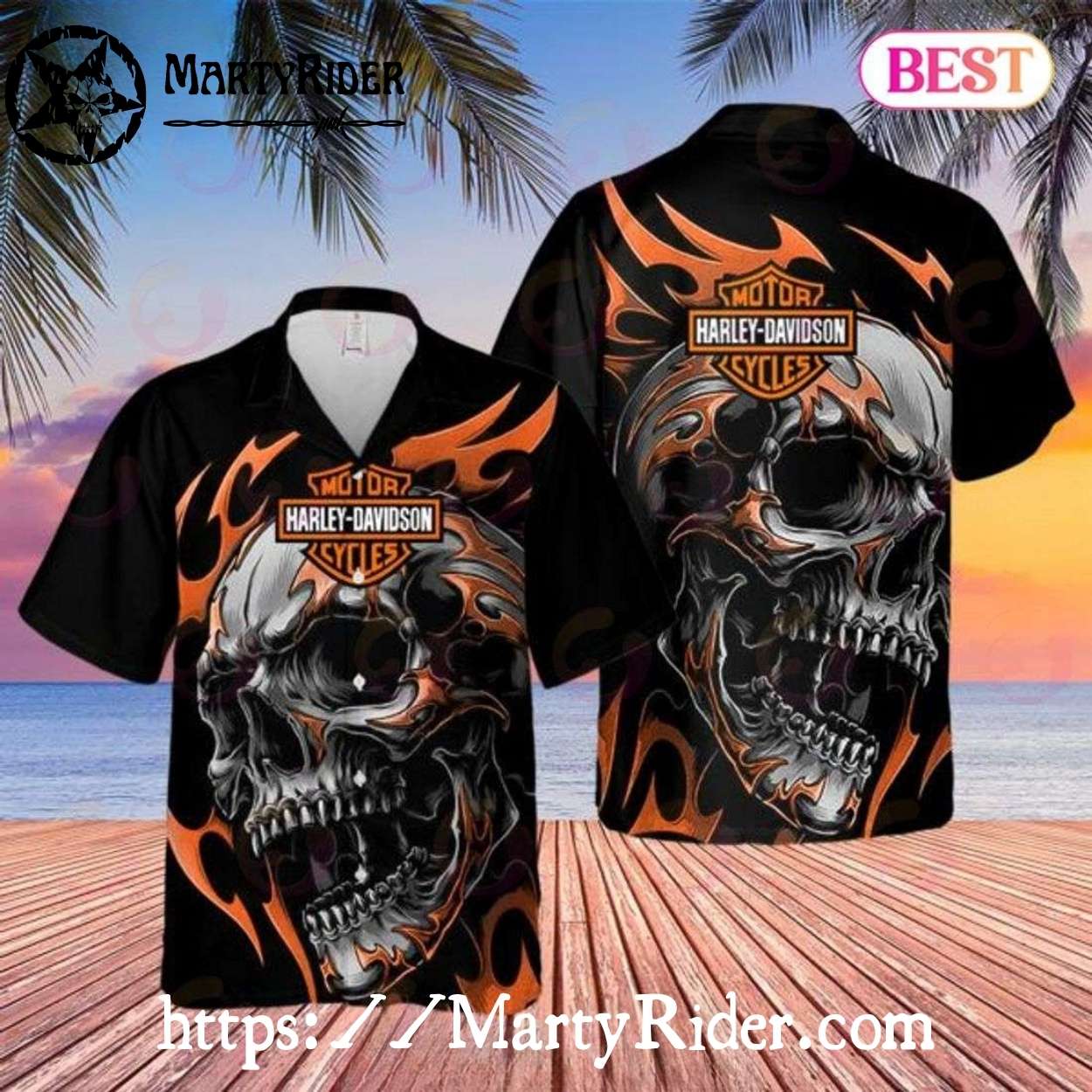 Flaming Skull Harley Davidson Aloha Shirt With Tribal Vibe Design Flaming Skull Harley Davidson Aloha Shirt With Tribal Vibe Design