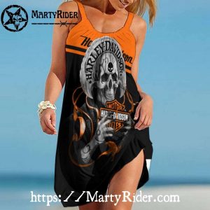 Flaming Skull Harley Davidson Beach Dress Bold Ride Style