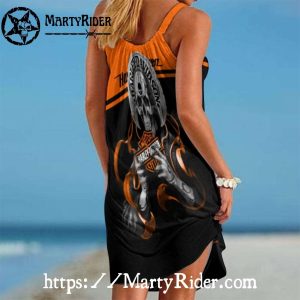 Flaming Skull Harley Davidson Beach Dress Bold Ride Style